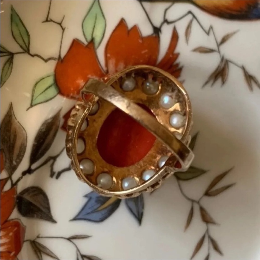 14 KARAT GOLD ANTIQUE RING SIZE 6 CORAL - Picture 4 of 11